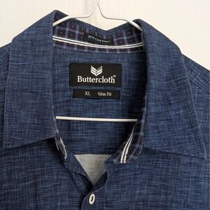 Buttercloth Icy Cotton Shirt Mens XL Slim Fit Short Sleeve Blue - Shark Tank